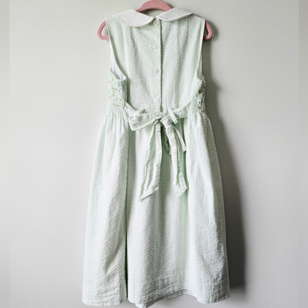 Green & White Serrsucker Smocked Dress - Picture 2 of 3